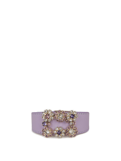 Shop Roger Vivier Flower Strass Buckle Bracelet In Purple