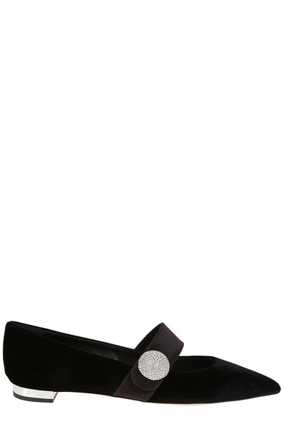Shop Aquazzura Crystal Macaron Pointed Toe Ballerina Shoes In Black