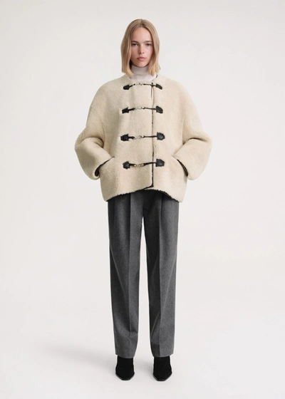 Totême Teddy Shearling Clasp Jacket In Neutrals