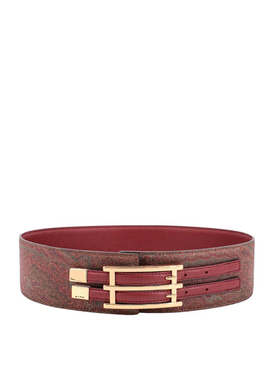 Shop Etro Paisley Print Double Buckled Belt In Red