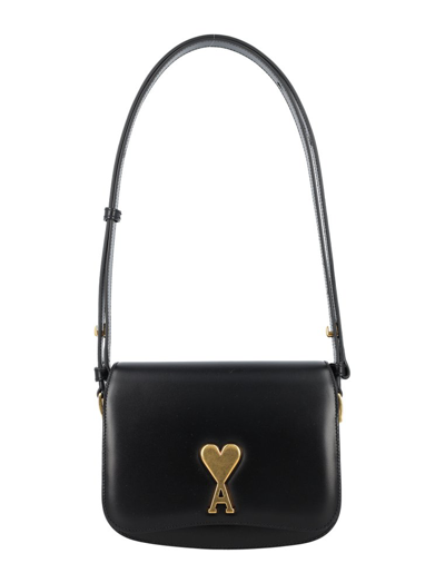 Shop Ami Alexandre Mattiussi Ami Paris Ami De Coeur Logo Plaque Foldover Top Shoulder Bag In Black