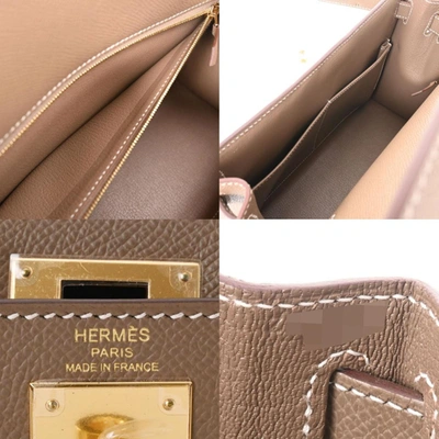 Shop Hermes Hermès Kelly 28 Grey Leather Handbag ()
