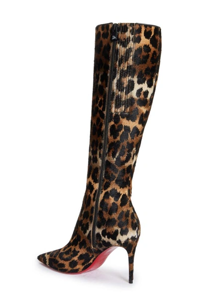 Shop Christian Louboutin Kate Leopard Print Genuine Calf Hair Pointed Toe Knee High Boot In Brown/ Black Print Calf Hair