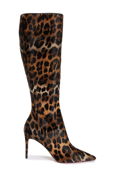 Shop Christian Louboutin Kate Leopard Print Genuine Calf Hair Pointed Toe Knee High Boot In Brown/ Black Print Calf Hair
