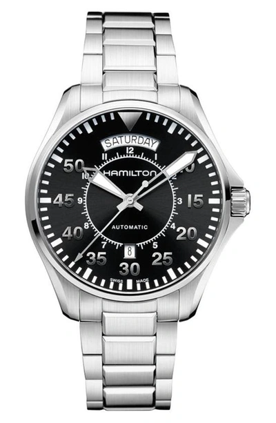 Shop Hamilton Khaki Aviator Automatic Bracelet Watch, 40mm In Silver/black/silver