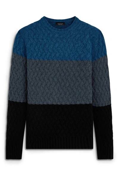 Shop Bugatchi Color Block Merino Wool Blend Crewneck Sweater In Navy
