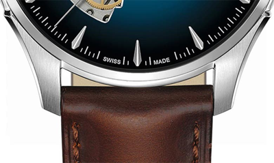 Hamilton Jazzmaster Open Heart Automatic Blue Dial Brown Leather Strap Men's Watch H32675540 In Blue