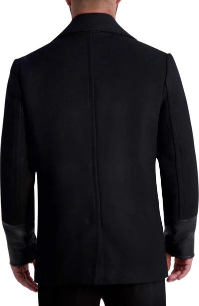 Shop Karl Lagerfeld Double Breasted Wool Blend Peacoat In Black
