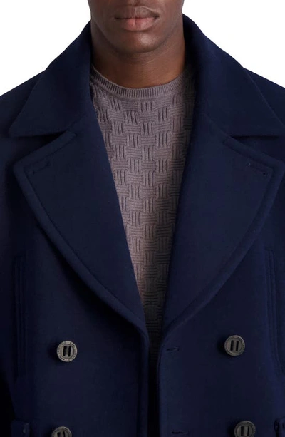 Shop Karl Lagerfeld Double Breasted Wool Blend Peacoat In Navy