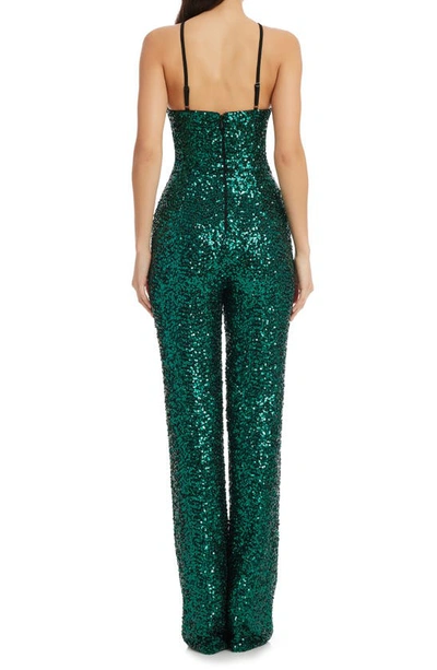 Shop Dress The Population Darian Sequin Halter Jumpsuit In Deep Emerald
