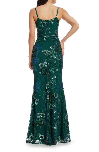 Dress The Population Tori Floral Sequin Mermaid Gown In Deep Emerald Multi