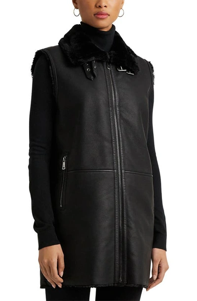 Shop Lauren Ralph Lauren Faux Shearling Vest In Black