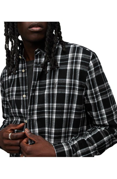 Shop Allsaints Leulus Plaid Cotton Flannel Button-up Shirt In Black