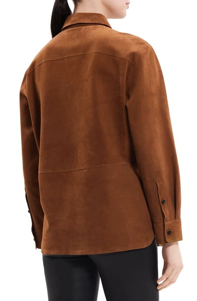 Shop Theory Classic Suede Button-up Shirt In Teak