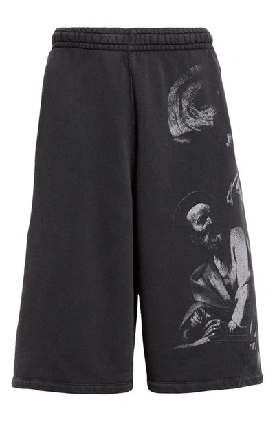 Shop Off-white S.matthew Oversize Graphic Sweat Shorts In Black Grey