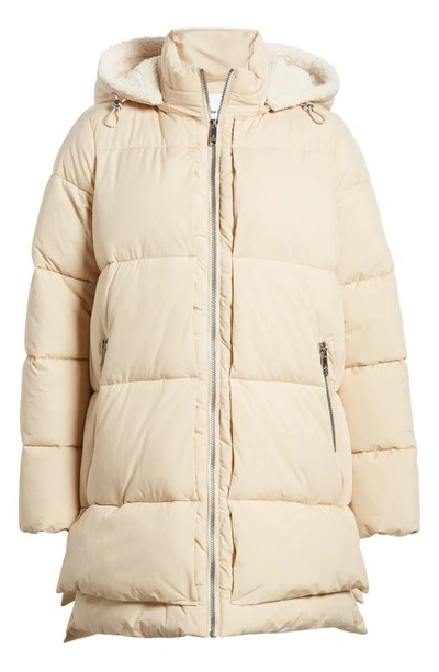 Shop Sam Edelman Puffer Jacket With Removable Faux Shearling Trim In Sand
