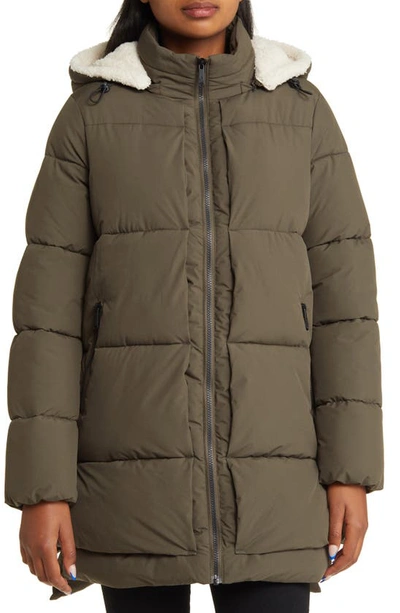 Sam Edelman Puffer Jacket With Removable Faux Shearling Trim In Olive |  ModeSens
