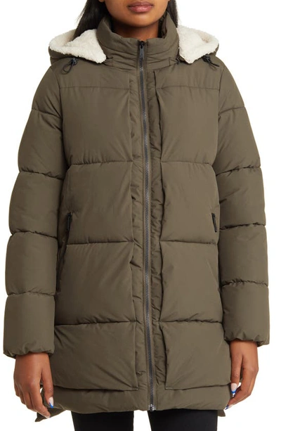 Shop Sam Edelman Puffer Jacket With Removable Faux Shearling Trim In Olive