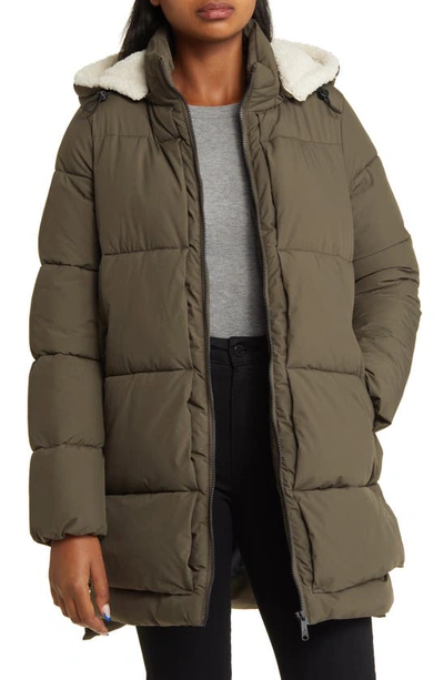 Shop Sam Edelman Puffer Jacket With Removable Faux Shearling Trim In Olive