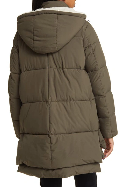 Shop Sam Edelman Puffer Jacket With Removable Faux Shearling Trim In Olive