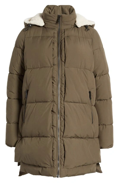 Shop Sam Edelman Puffer Jacket With Removable Faux Shearling Trim In Olive