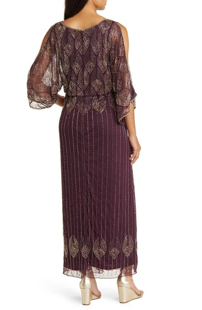 Pisarro Nights Beaded Cold Shoulder Cocktail Dress In Wine