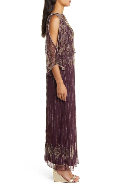 Shop Pisarro Nights Beaded Cold Shoulder Cocktail Dress In Wine