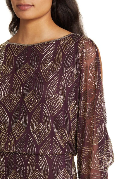 Pisarro Nights Beaded Cold Shoulder Cocktail Dress In Wine