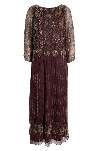 Shop Pisarro Nights Beaded Cold Shoulder Cocktail Dress In Wine