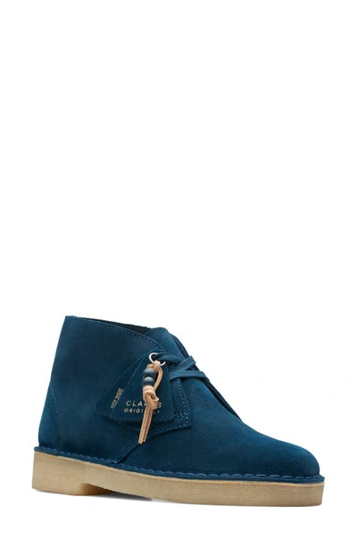 Shop Clarks Desert Chukka Boot In Deep Blue Suede