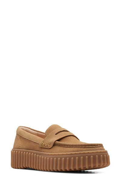 Shop Clarks (r) Torhill Platform Penny Loafer In Light Tan Suede