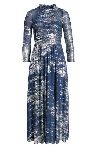 Shop Ted Baker Iggiey Metallic Print Long Sleeve Dress In Navy