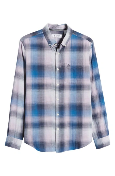 Shop Original Penguin Plaid Slim Fit Button-down Shirt In Azure Blue