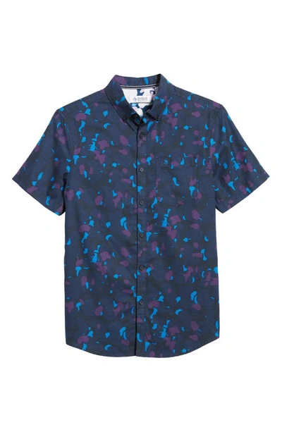 Shop Original Penguin Slim Fit Camo Print Short Sleeve Button-down Shirt In Dress Blues
