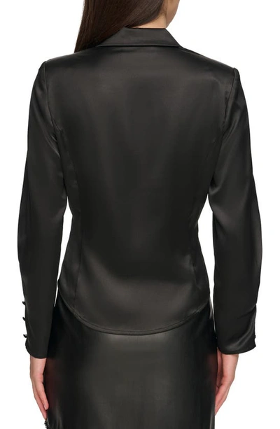 Shop Dkny Satin Tuxedo Shirt In Black
