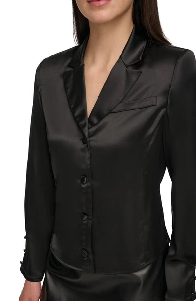 Shop Dkny Satin Tuxedo Shirt In Black