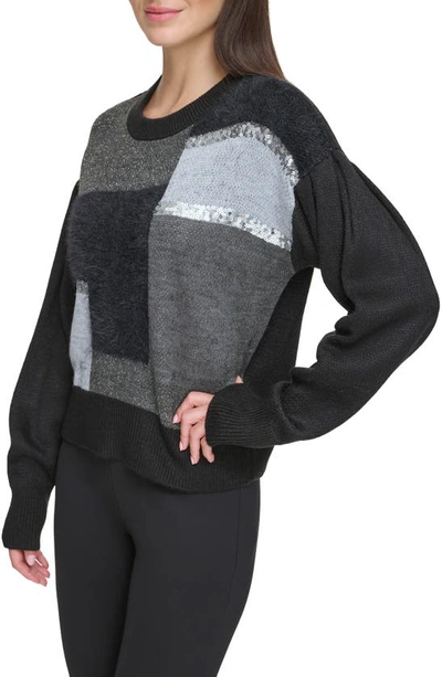 Shop Dkny Mixed Stitch Colorblock Sweater In Black Multi