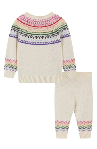 Shop Andy & Evan Holiday Metallic Fair Isle Sweater & Sweatpants Set In Cream White