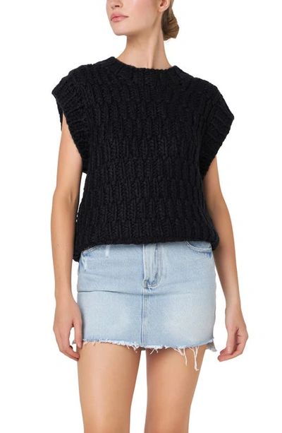 English Factory Chunky Cap Sleeve Sweater In Black