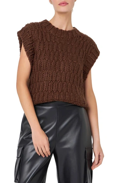 Shop English Factory Chunky Cap Sleeve Sweater In Brown