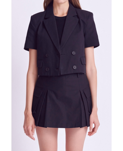 Shop English Factory Women's Short Sleeve Blazer In Black