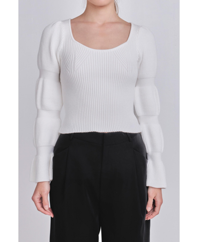Shop Endless Rose Women's Balloon Sleeve Sweater In White