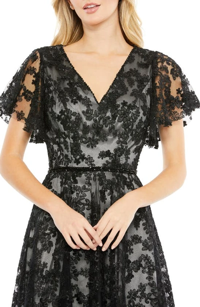 Shop Mac Duggal Embroidered Flutter Sleeve Cocktail Dress In Black