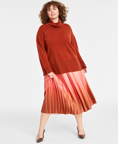 Shop Charter Club Plus Size Turtleneck Long-sleeve 100% Cashmere Sweater, Created For Macy's In Bronze Pecan