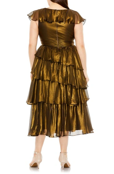 Shop Fabulouss By Mac Duggal Metallic Ruffle Tiered Midi Cocktail Dress In Black Gold