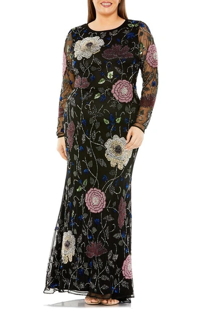 Shop Fabulouss By Mac Duggal Sequin Embellished Long Sleeve Gown In Black Multi