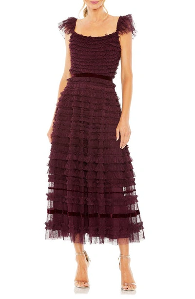Shop Mac Duggal Tiered Ruffle Tulle Cocktail Midi Dress In Amethyst