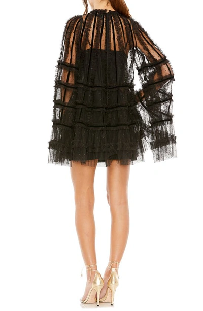 Shop Mac Duggal Bell Sleeve Ruffle Tulle Cocktail Minidress In Black