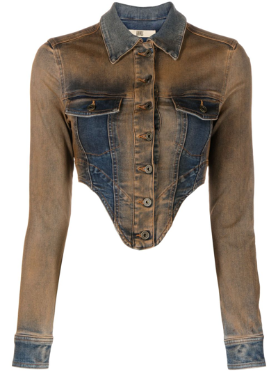 Shop Knwls Harley Cropped Denim Jacket - Women's - Cotton/spandex/elastane/recycled Polyester In Brown