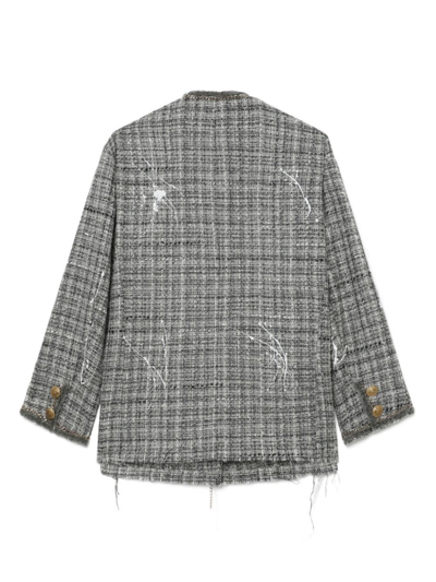 R13 Grey Paint Splatter Tweed Jacket | ModeSens